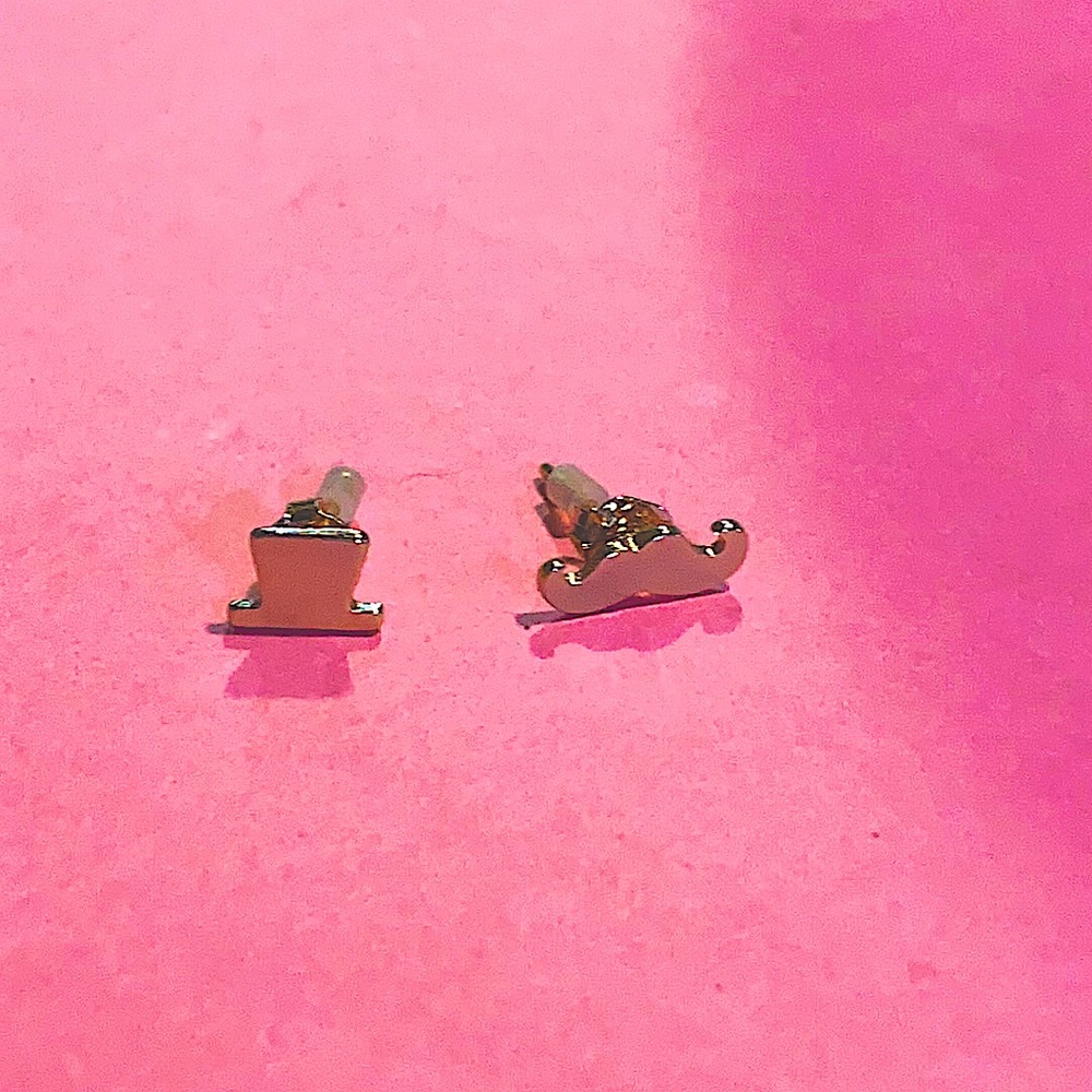 Top Hat & Mustache 18K Rose Gold Studs